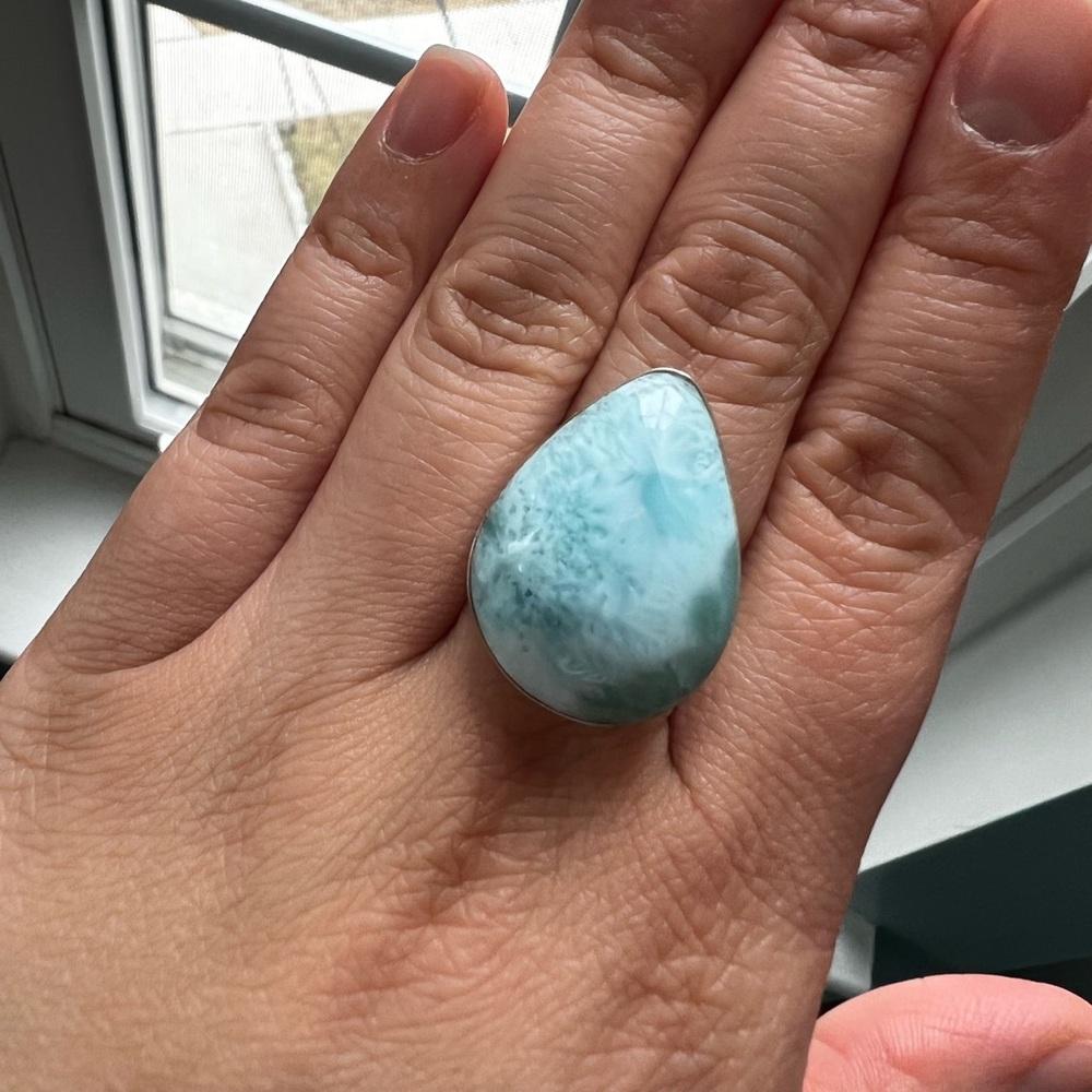 Beautiful tear drop genuine Larimar ring